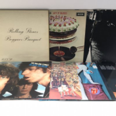 Seven Rolling Stones LPs comprising 'Let It Bleed' (no poster), 'Beggar's Banquet', 'Sticky Fingers' and others.