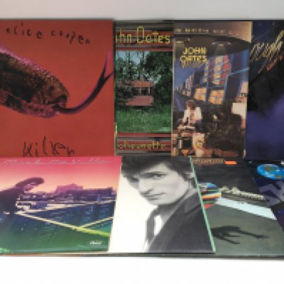 Sixteen rock LPs by various artists including Alice Cooper, Hall & Oates, Nils Lofgren and others.