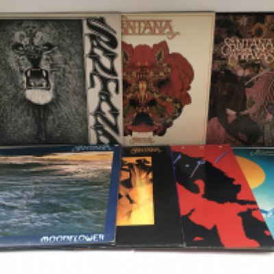 Seven Santana LPs comprising 'Abraxas', 'Festival' and others.
