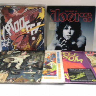 Two bags containing 13 psych rock LPs by various artists including The Doors, Pink Floyd, Lowell Fulsom and others. Includes original and 180g pressings.