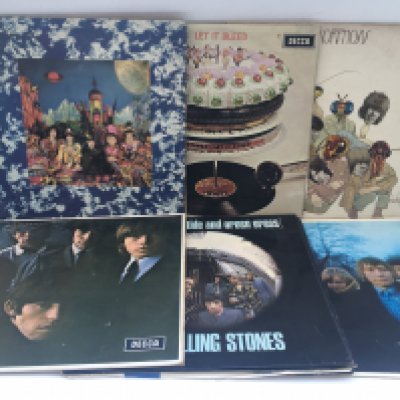 Six Rolling Stones LPs comprising 'Their Satanic Majesties Request', 'Let It Bleed', 'Between The Buttons' and others.