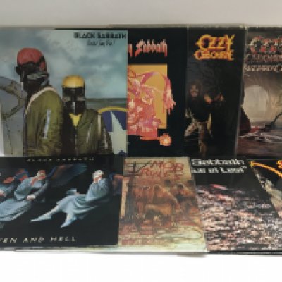 Eight Black Sabbath and related LPs comprising 'Heaven And Hell', 'Blizzard Of Ozz' and others.