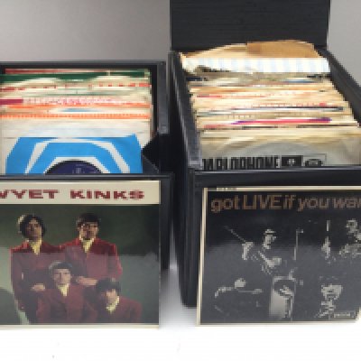 Two record cases of 7" singles and EPs from the 1960s onwards by various artists including The Rolling Stones, The Kinks, The Who, The Hollies and many more.