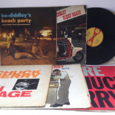 A box of rock n roll and blues LPs, EPs and 7" singles by various artists including Bo Diddley, Chuck Berry, Eddie Cochran, Buddy Holly and others. Some condition issues.