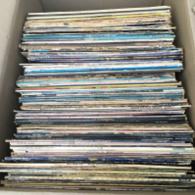 Two boxes of LPs and 12" singles by various artists including Led Zeppelin, Black Sabbath, The Flaming Groovies and many more.