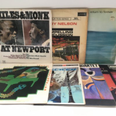 Fourteen jazz LPs by various artists including Ramsey Lewis, Thelonious Monk, Sandy Nelson and others.