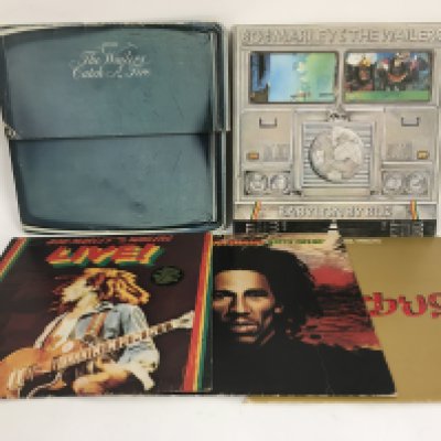 Five Bob Marley LPs including 'Catch A Fire' with zippo sleeve (loose), 'Babylon By Bus' and others.