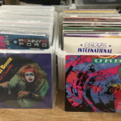Two boxes of house, soul, funk and disco 12" singles by various artists including Beats International, Orbital, Chic and many more.
