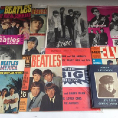 A collection of 1960s music ephemera including 'In His Own Write' by John Lennon (May 1964 reprint), various music programs including Australian 'The Big Show' examples etc.