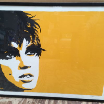 A framed and glazed limited edition, signed and numbered pop art print by Perkins titled 'Edie', numbered 26/41, approx 68.5cm x 53.5cm.