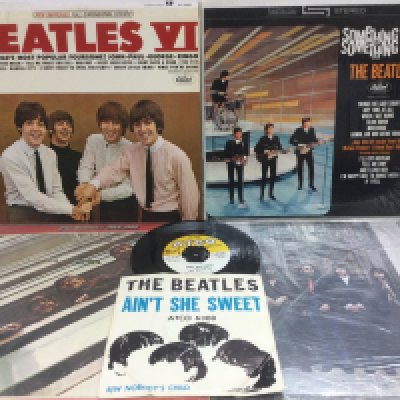 Four Beatles LPs including two US pressings of 'Beatles VI' and 'Something News' plus a 7" singles of 'Ain't She Sweet' b/w 'Nobody's Child' (5).