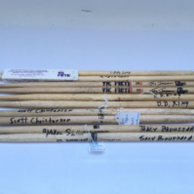 A collection of stage used drumsticks, various artists including BB King, Tris Imboden (Chicago), Buster Marberry (The Temptations) and others.