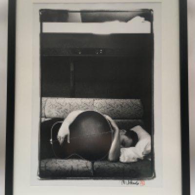 A framed and glazed limited edition Mitch Ikeda print of James Dean Bradfield, signed by Mitch. Approx 47cm x 61cm.