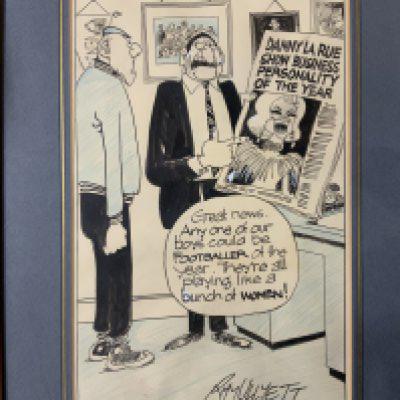 From the Collection of Danny La Rue, Personalised ink sketch by Roy Ullett. 45cm x 39cm (D).