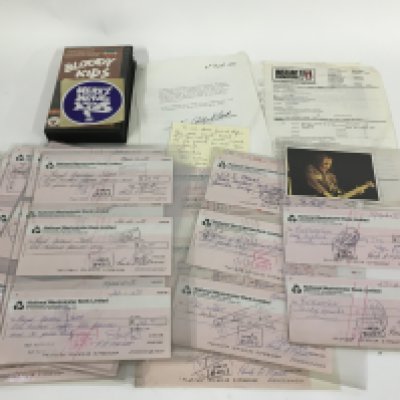 An interesting collection relating both to Steve Marriott and the Kray twins via Steve's one time manager Laurie O'Leary. Items include over 40 cheques signed by Steve, headed paper from legendary 60s night club The Speakeasy, photographic negatives, a sheet of headed paper from The Charles Kray entertainment agency etc.