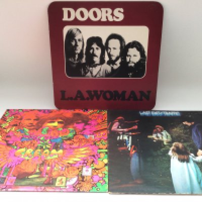 A first UK pressing of 'Last Exit' by Traffic, 'Disraeli Gears' by Cream and 'L.A. Woman' by The Doors. Condition generally Ex.