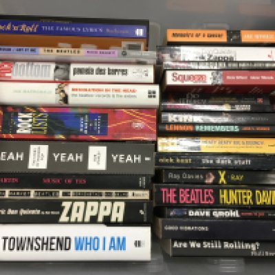 A box of music books.