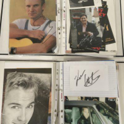 Four binders of autographs of musicians including Sting, Rod Stewart, Hank Marvin, Glen Campbell, Bobby Vee, Johnny Leyton, Status Quo,, Paul Jones, Tony Christie and many more.