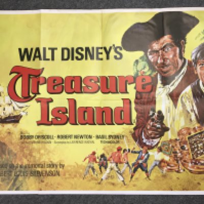 Four adventure movie film posters comprising Treasure Island approx 101cm x 75cm, Davy Crockett And The River Pirates approx 101cm x 75cm, Rob Roy approx 67cm x 102cm and High Wind In Jamaica approx 68cm x 104cm. All folded. Some condition issues.