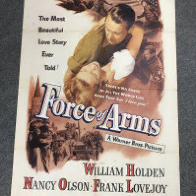 Four movie posters comprising Force Of Arms approx 68cm x 104cm, Bad Men Of Missouri approx 68cm x 103cm, Savage Frontier approx 68cm x 104cm and a double feature for Hell Below Zero and Cockleshell Heroes approx 101cm x 76cm. All folded. Various condition issues.