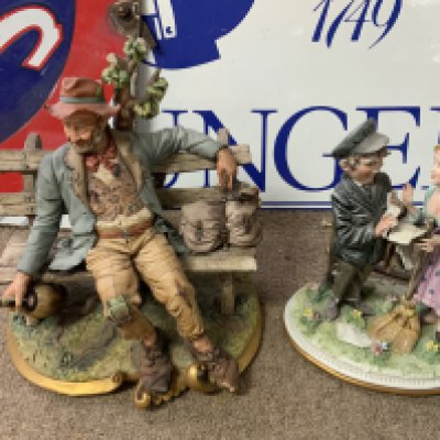 2 Capodimante figures. Seated figure of a tramp, Postman and cleaner lady. (D)- NO RESERVE