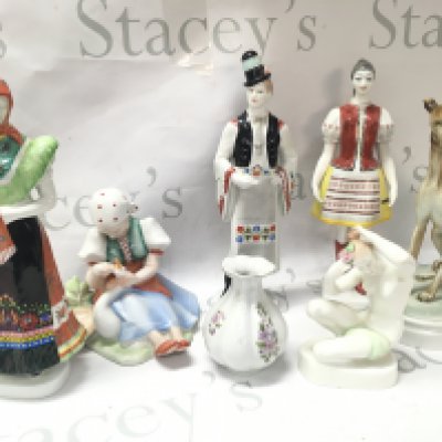 Hungarian Hollohaza, Zsolnav Pecs, Aquincum Budapest porcelain figures. Figures include Hungarian couple, greyhound figure, woman figure, child with goose , vase etc This lot cannot be posted