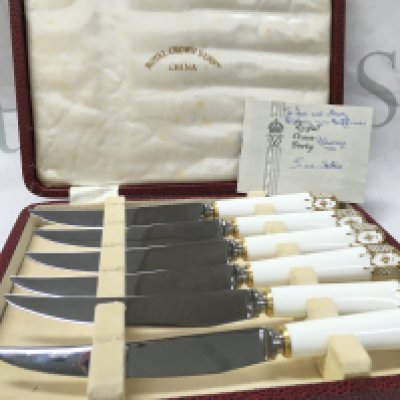 Crown Derby boxed knife set , postage category B. NO RESERVE