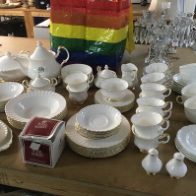 A Royal Albert part Dinner/ tea set together with six Wedgwood cups and saucers.
