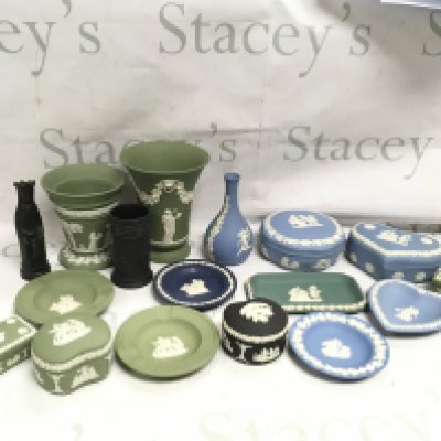 A collection of Wedgewood in various colours including Vases, dishes, trinket boxes etc. this lot cannot be posted