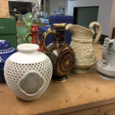 A Collection of ceramics by including jugs later Minton example two vases and a ginger jar and cover,