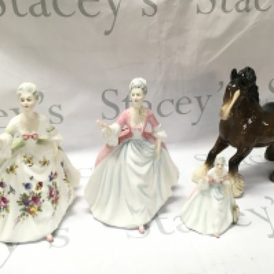 Royal Doulton Diana porcelain figures and a Beswick horse. This lot cannot be posted