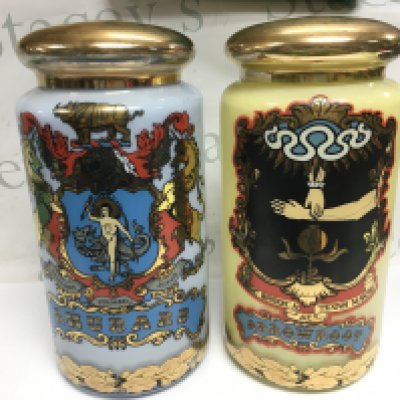 Two large vintage apothecary glass jars, approx height 32cm. Shipping category D.