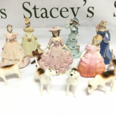 A collection of ceramic figures comprising Royal Doulton, Beswick and Coalport examples. Shipping category D.