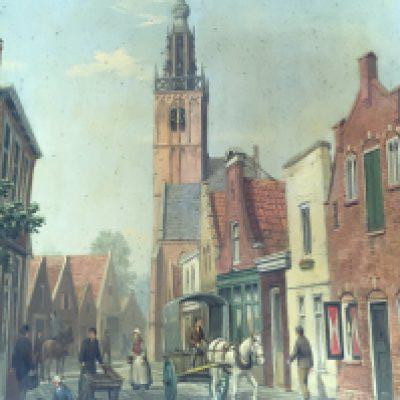 A framed Continental oil painting on panel study of a late 19th century street scene signed lower right. 44cmx39cm. NO RESERVE
