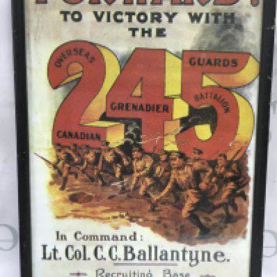 A framed vintage recruiting poster for the Canadian 245 Grenadier Guards Canadian Montreal Canada . This lot can be posted without the frame postage cat A