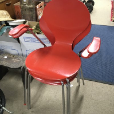 Four Danish design chairs. Red lacquered and chrome design 84cm tall 63cm wide. NO RESERVE