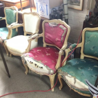 Four French armchairs for restoration. Dimensions 62cm wide 84cm tall. no reserve