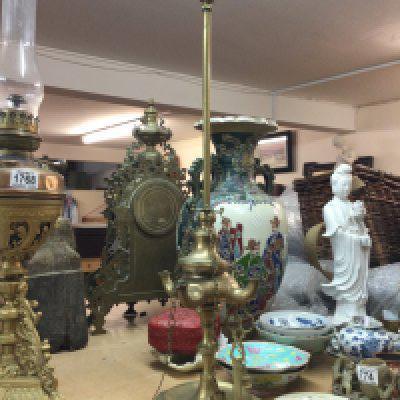 A brass standing oil lamp , 68cm tall. NO RESERVE