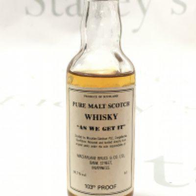 MacAllan Glenlivet Macfarlane Bruce & Co Pure Malt Scotch Whisky as we get it miniature . This lot cannot be posted- NO RESERVE