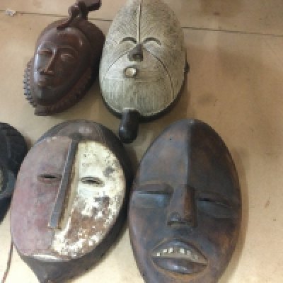 A collection of six triable masks including Republic of Congo , Chokwe and a Dan .