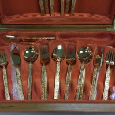 A Webber and hill Continental gold plated cutlery part set. Postage B