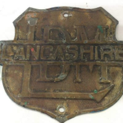 Victorian brass advertising sign Lancashire L.B.M. 21cm wide 18Cm tall. Postage category b