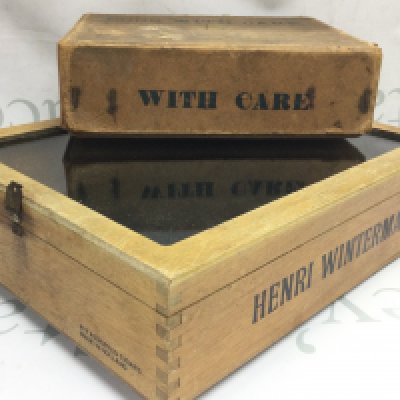 A small Henri Wintermans cigar display shop case and vintage cardboard fitted egg box