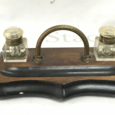 A Victorian desk stand/ inkwell , 27cm wide. This lot cannot be posted