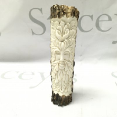 A carved horn , old man of the forest. 14.5cm tall. Postage category a