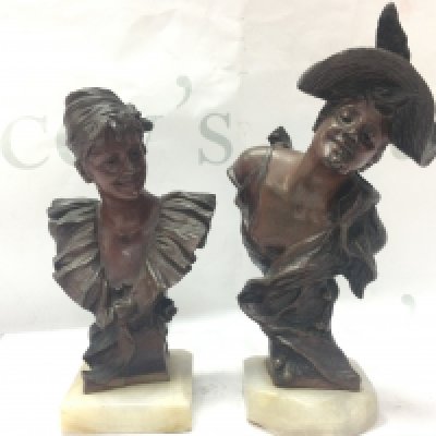 A pair of signed bronzes by Van Der Straeten classical lady busts. Postage category B