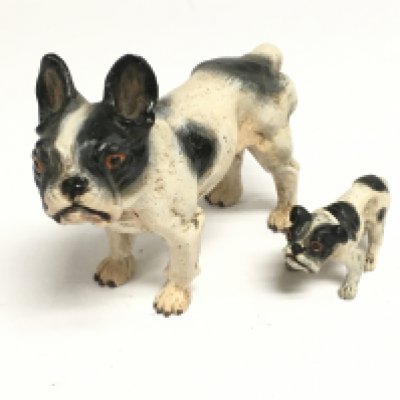 Two cold painted bronze figures of bulldogs, largest approx 7cm in height and marked C Kauba. Shipping category B.