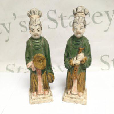 Two Chinese pottery figures of musicians, approx height 22cm. Shipping category D.
