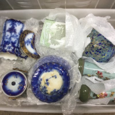 A collection of mainly blue and white ceramics, meat plates etc. Shipping category D.