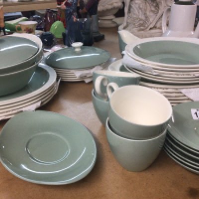 A Wedgwood dinner and tea set a Chintz cake stand Midwinter and a Doulton Samarra coffee set. No obvious damage.